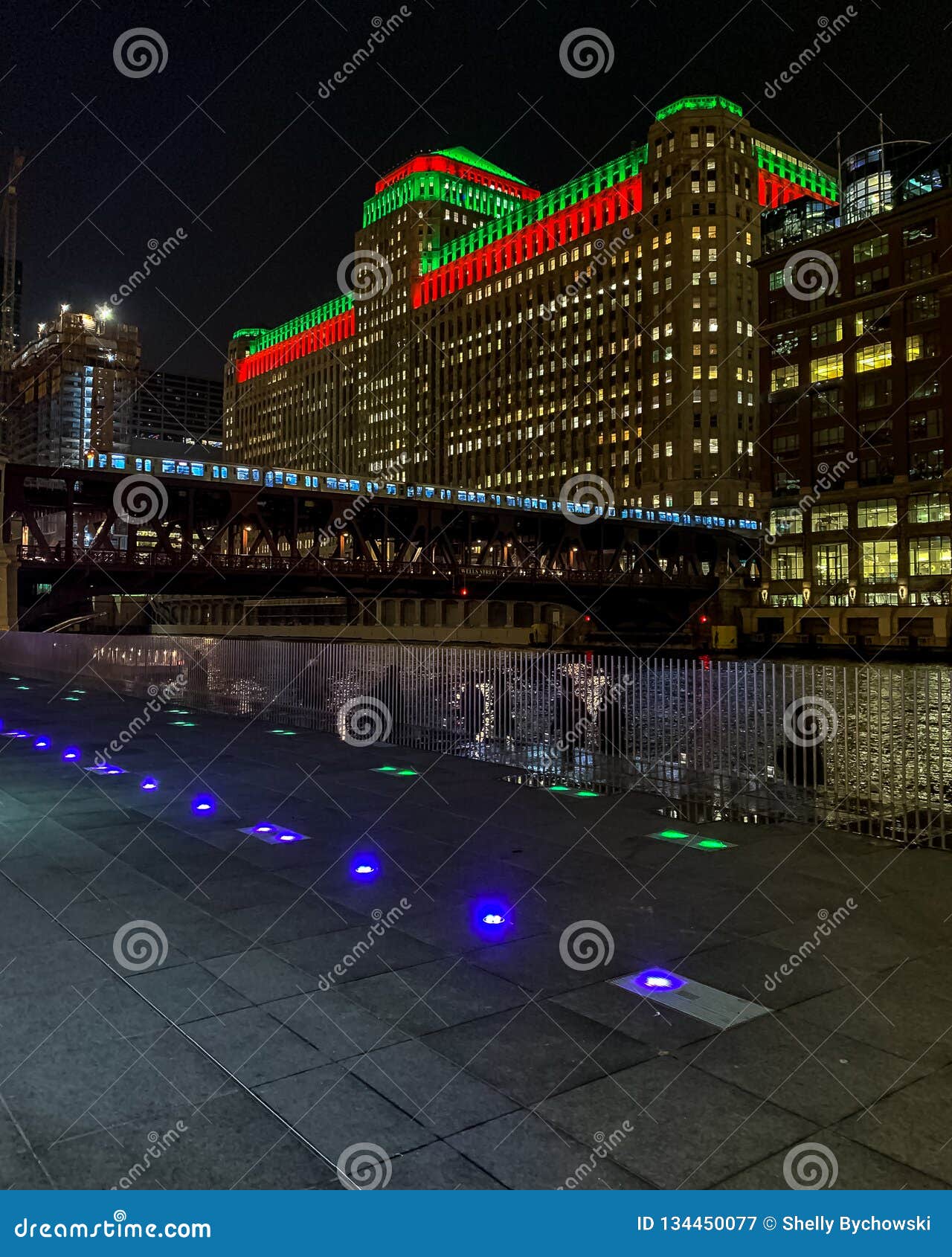 Christmas/holiday Lights on Chicago Cityscape Along the Chicago River