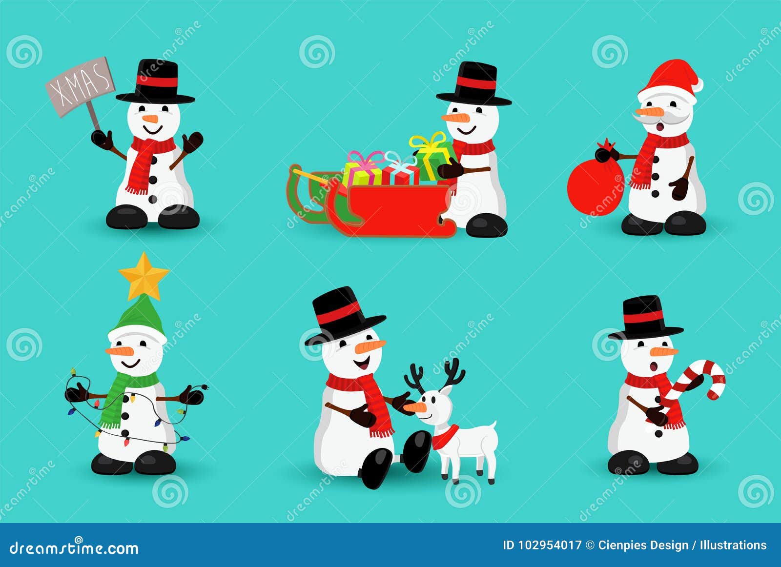 Christmas Snowman Funny Holiday Cartoon Set Stock Vector - Illustration of  celebration, collection: 102954017