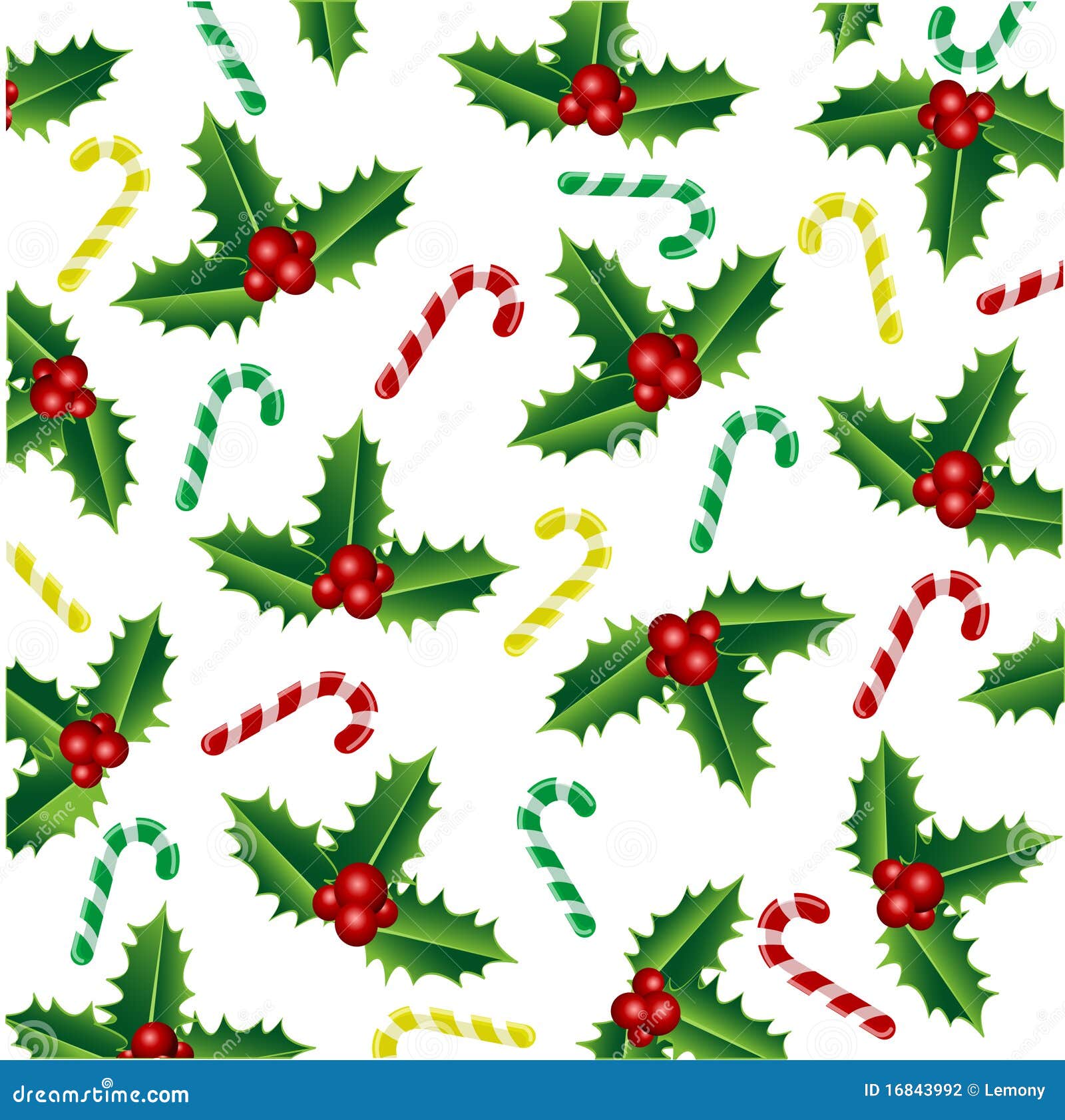 Christmas holly and candy on the white background