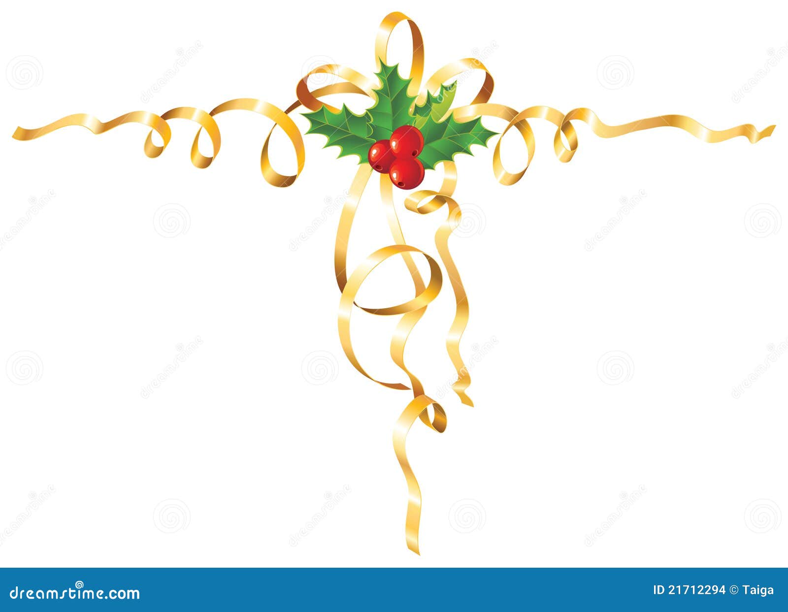 Christmas Holly With Gold Ribbon / Vector Stock Images - Image: 21712294