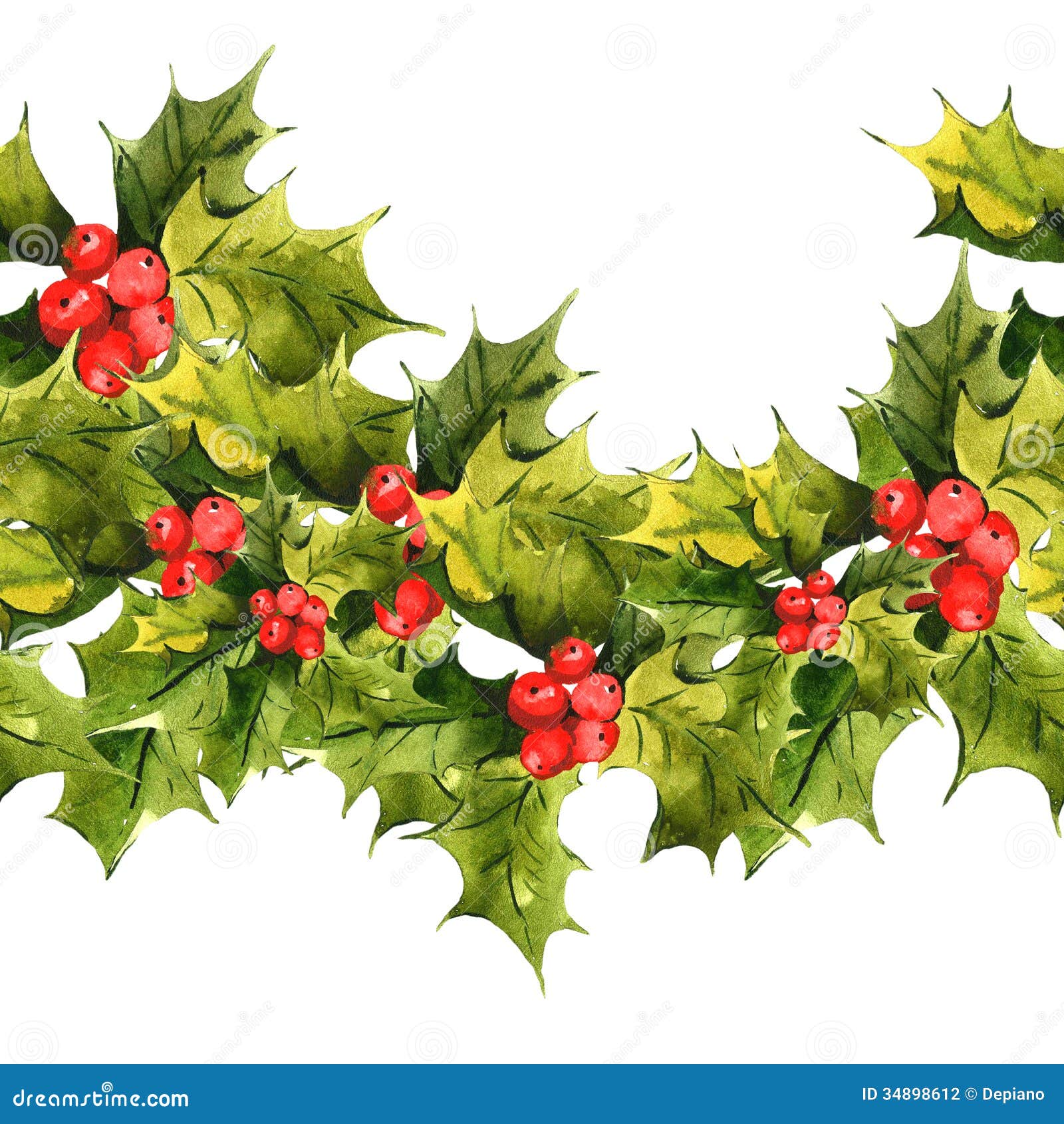 Christmas Holly Watercolor seamless background . See my other works in portfolio.