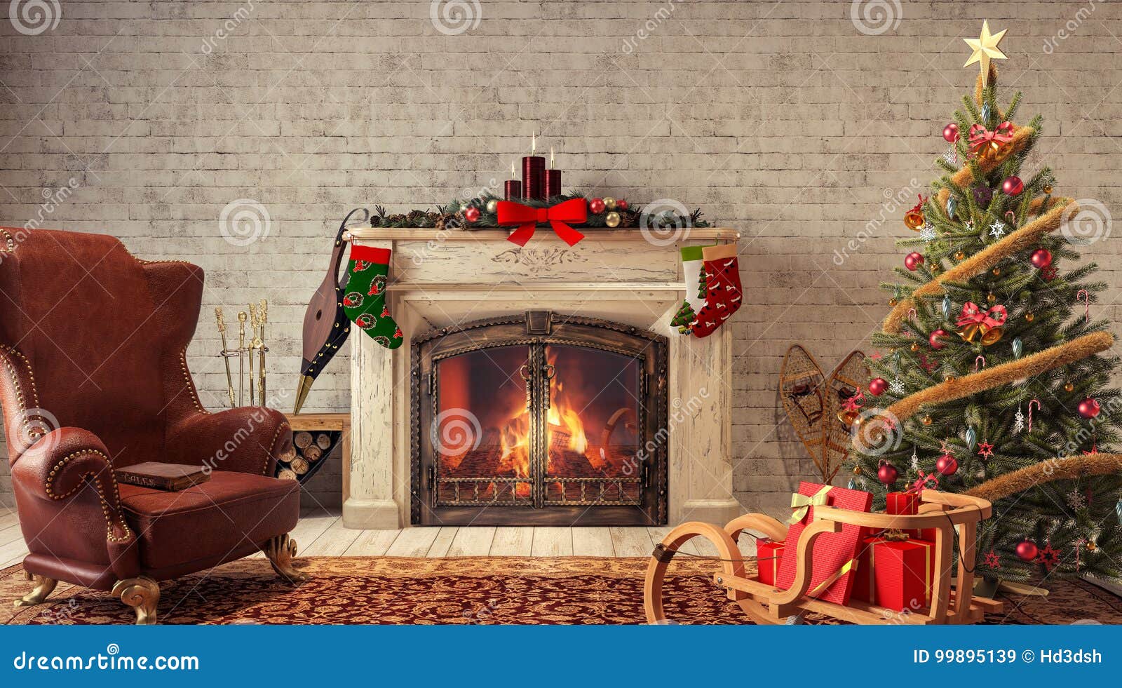 Christmas at home stock image. Image of home, brick, candle - 99895139