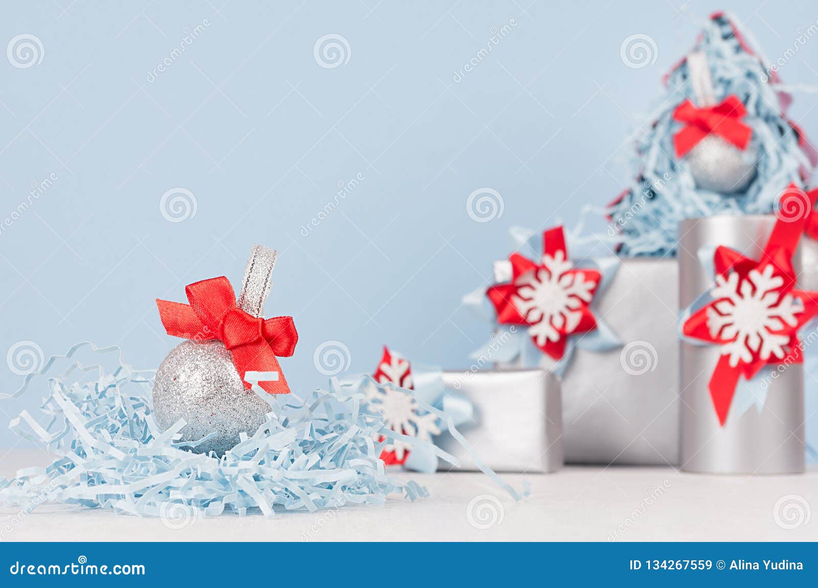 Christmas Home Decor In Pastel Blue And Red Color