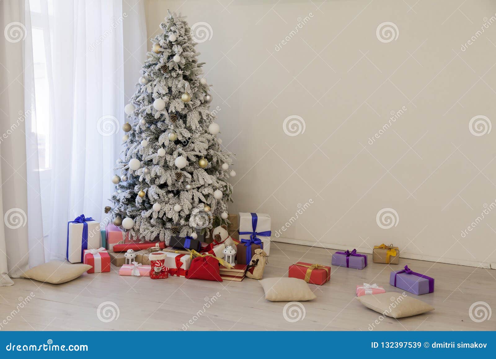 Christmas Home Interior With White Christmas Tree Gifts New