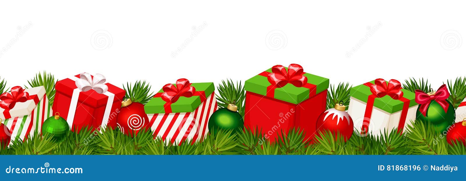 christmas horizontal seamless background with red and green gift boxes.  .