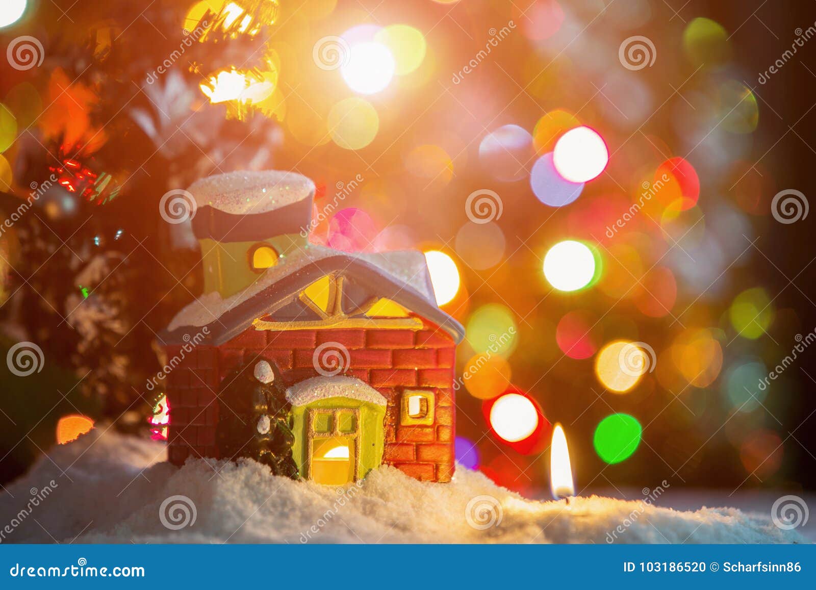 Christmas House and Candle. Stock Photo - Image of light, decoration ...