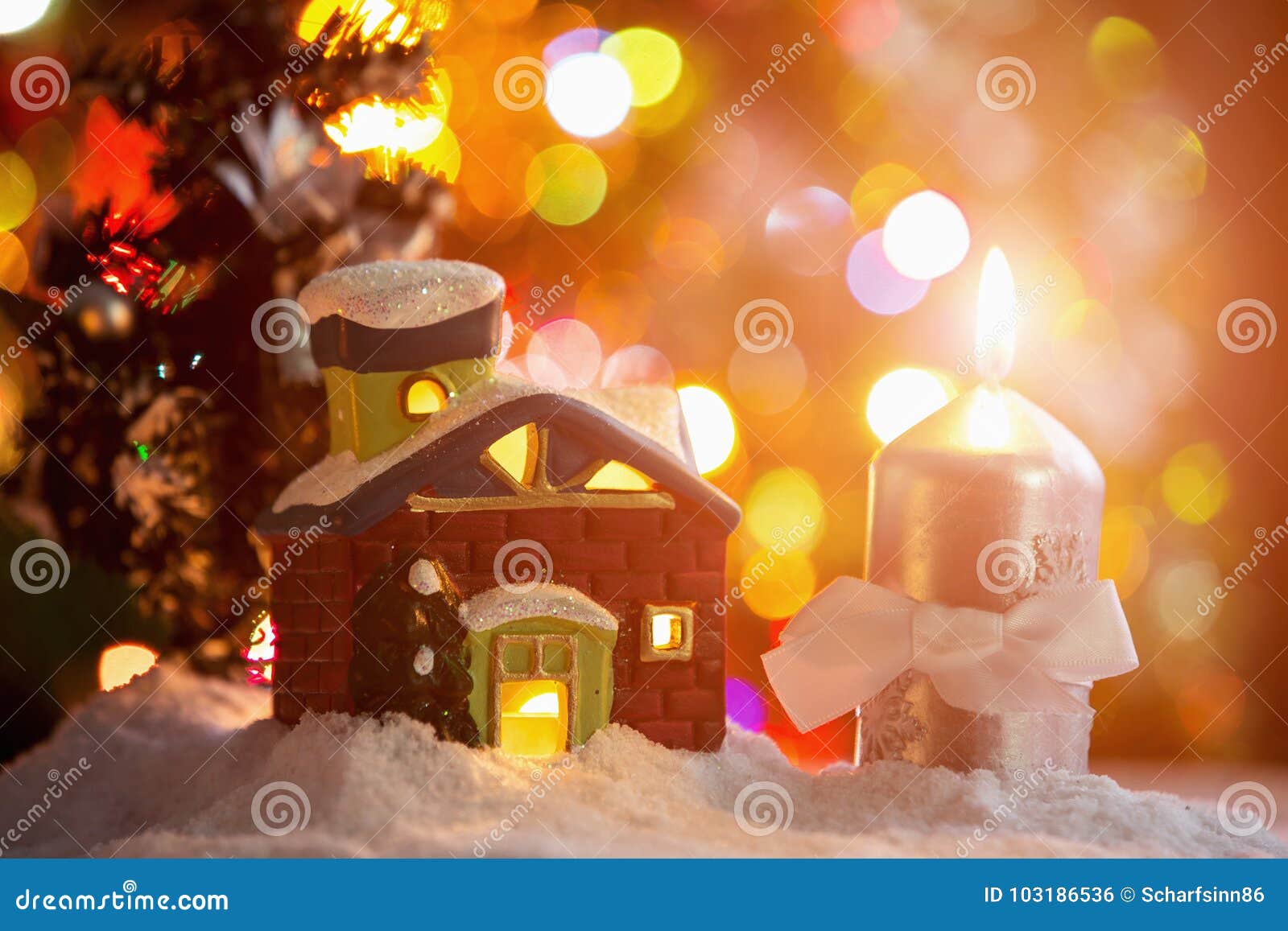 Christmas House and Candle. Stock Photo - Image of decor, night: 103186536