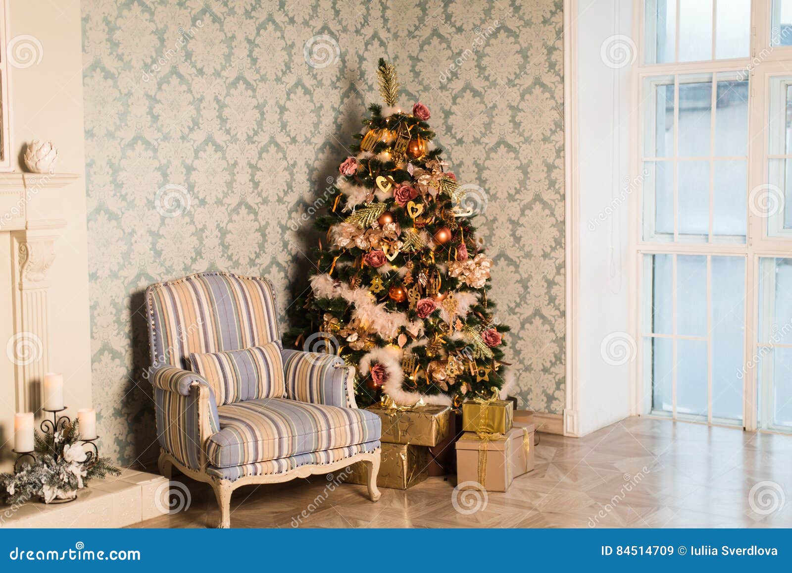 Christmas House with Christmas Tree Stock Image Image of village