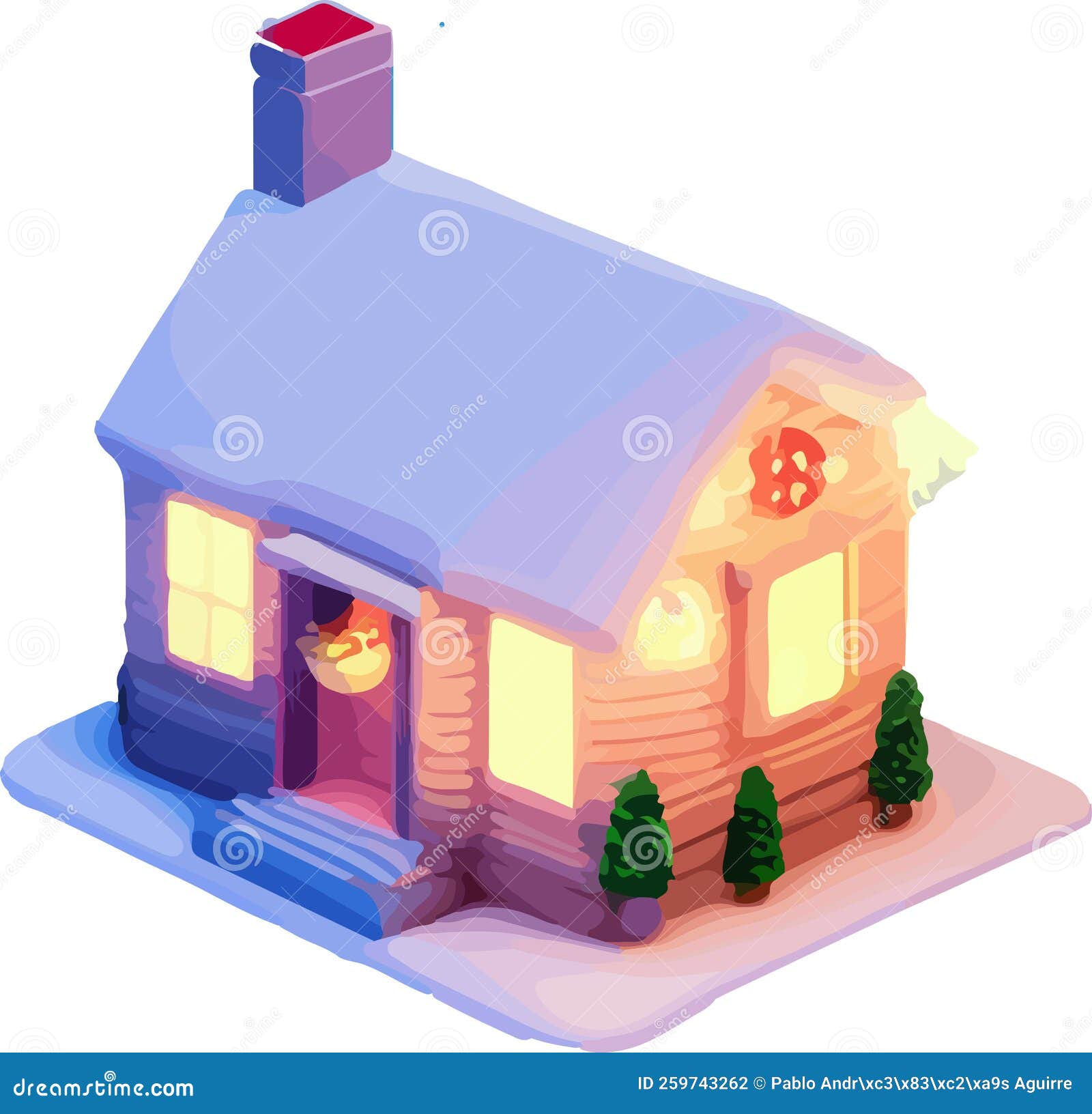 Christmas House in Vector. Isometric Stock Vector Illustration of