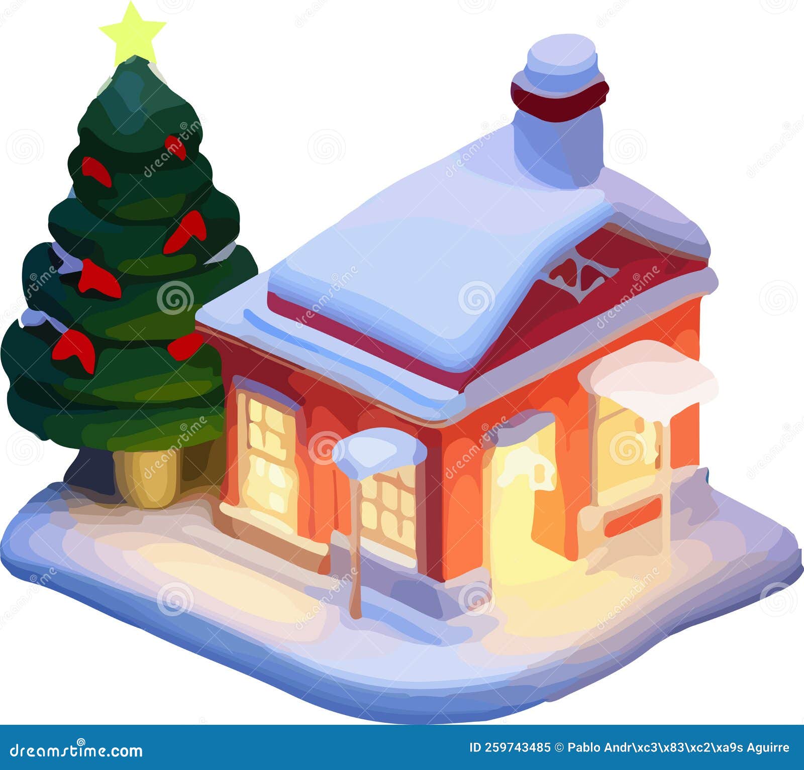 Christmas House in Vector. Isometric Stock Vector Illustration of