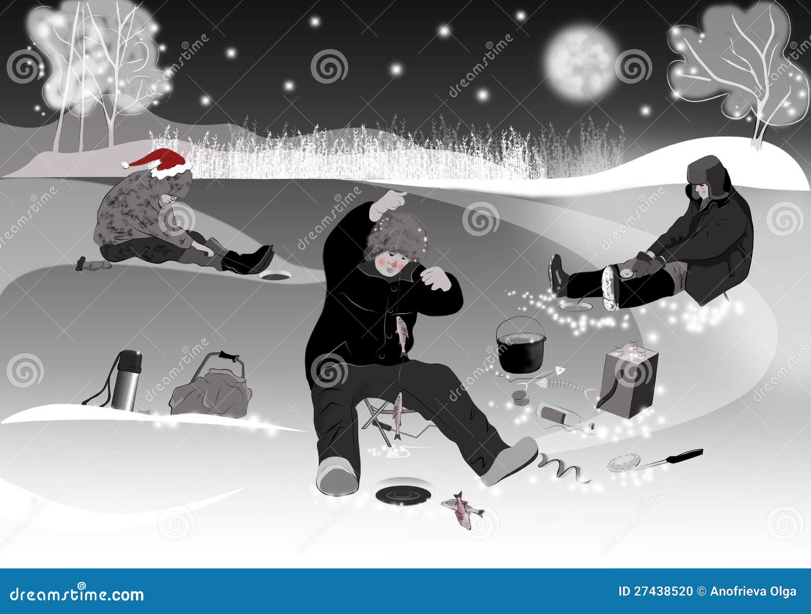 Christmas, ice fishing stock illustration. Illustration of black 27438520