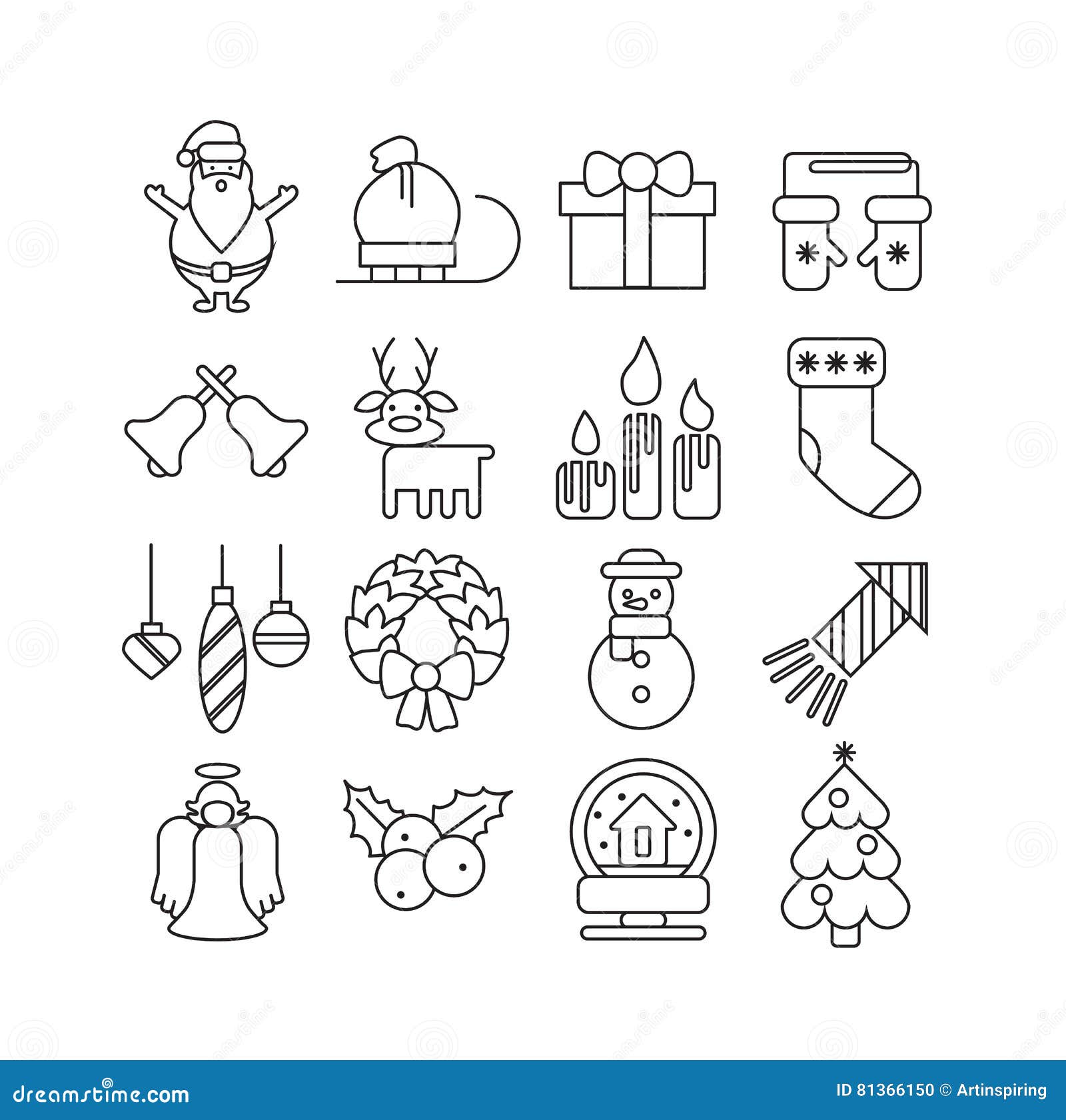 Christmas icons set. stock vector. Illustration of champagne - 81366150