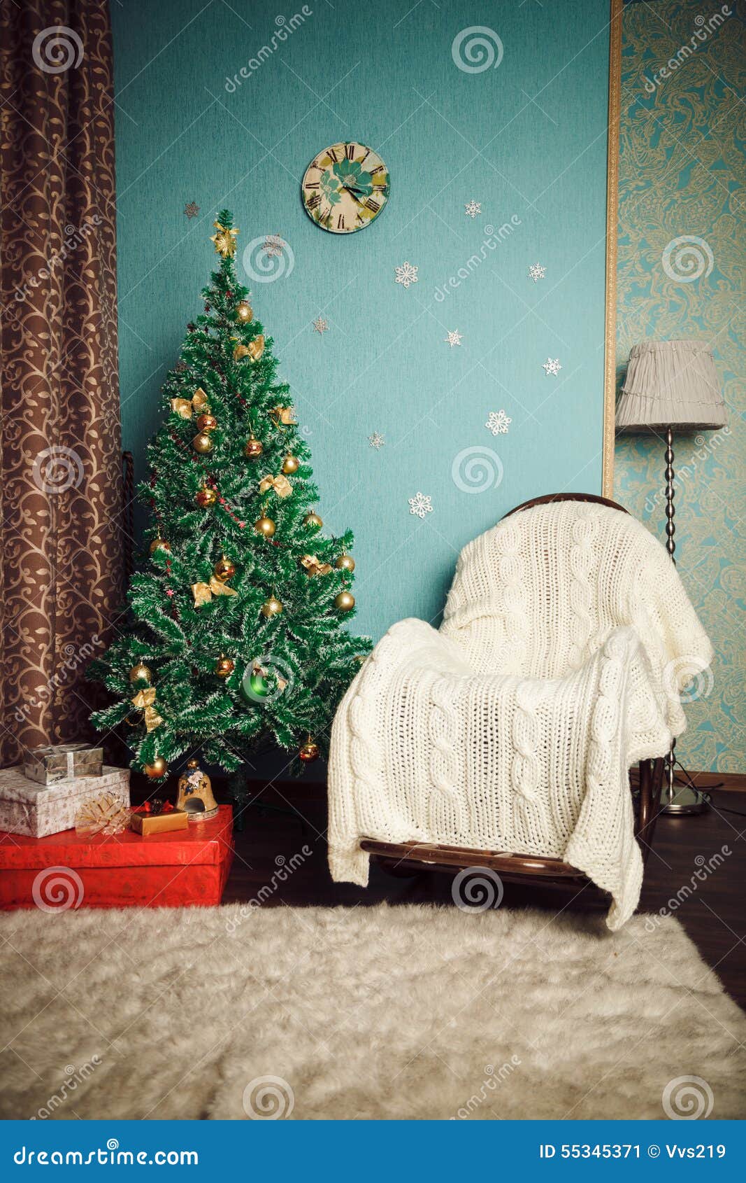Christmas Interior Tree and Rocking Chair Stock Image Image of