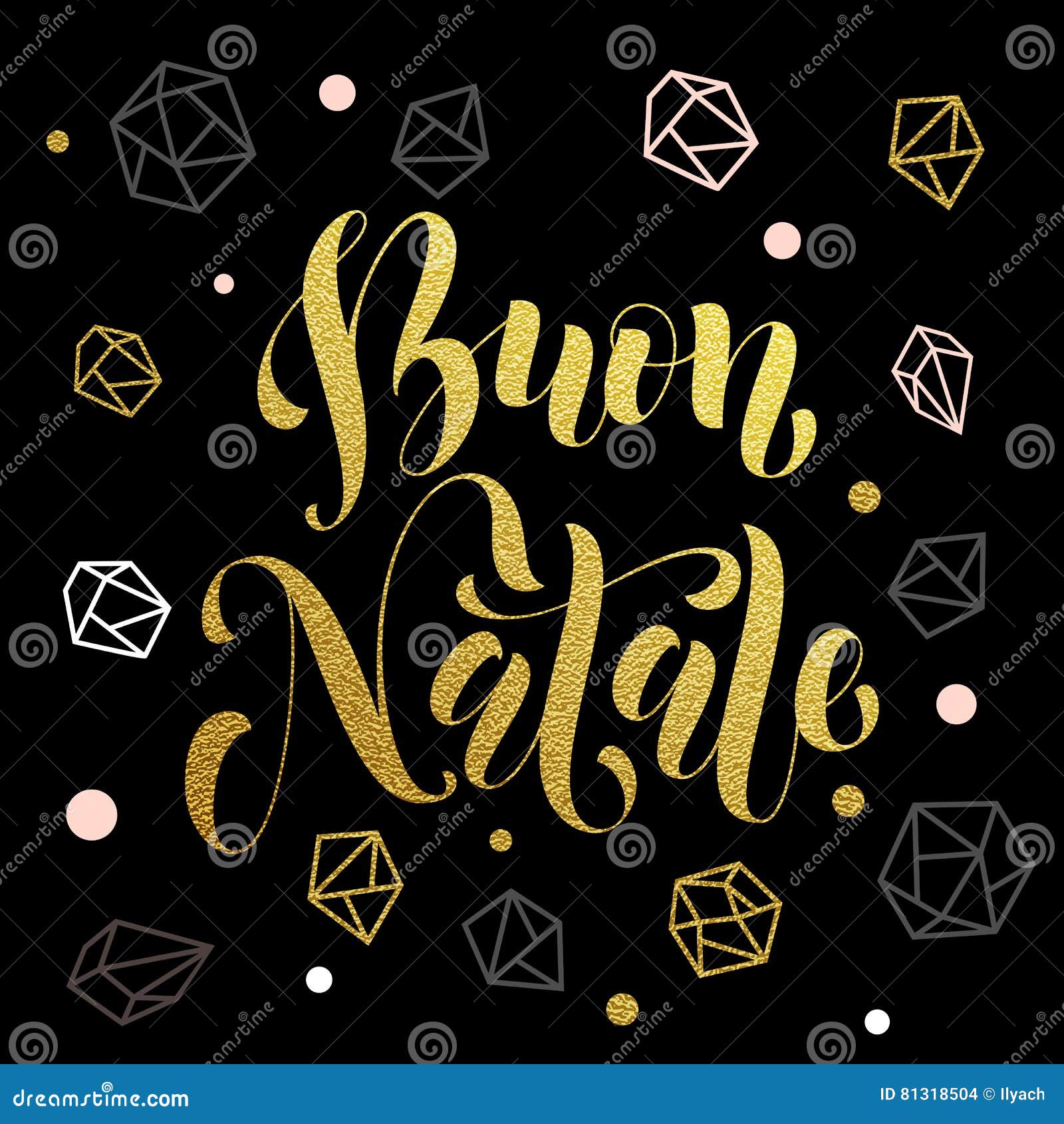 Christmas in Italy Buon Natale Golden Greeting Card Lettering Stock ...