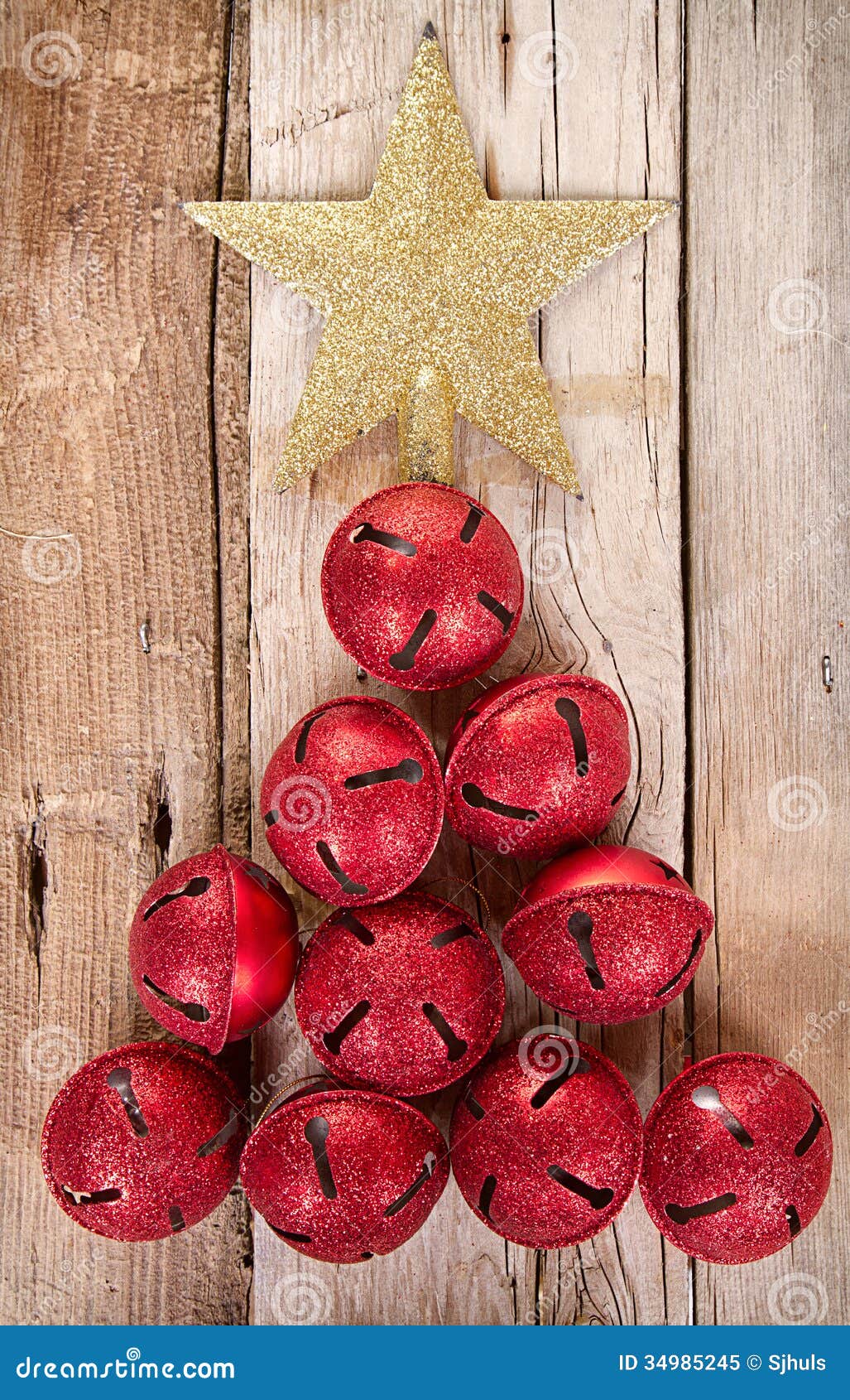 Christmas Jingle Bells And Star Shaped Like A Christmas Tree Stock Image - Image of background ...