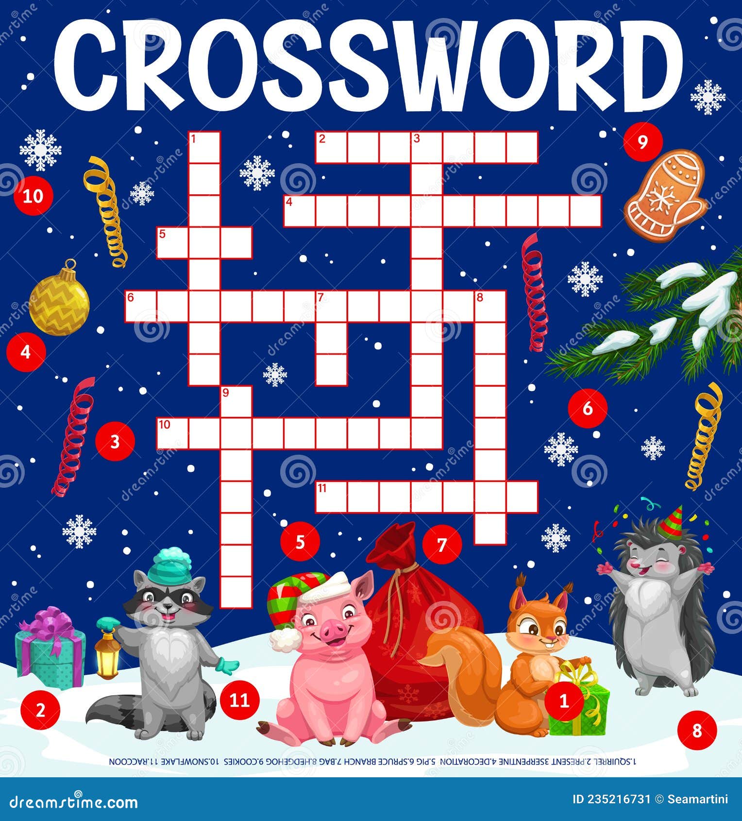 Christmas Kids Crossword Grid Worksheet, Find Word Stock Vector - Illustration of decoration, 235216731