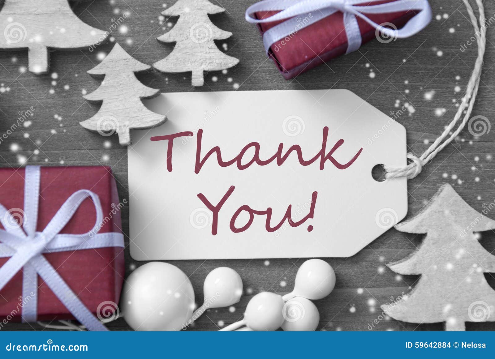 Christmas Label Gift Tree Snowflakes Thank You Stock Photo