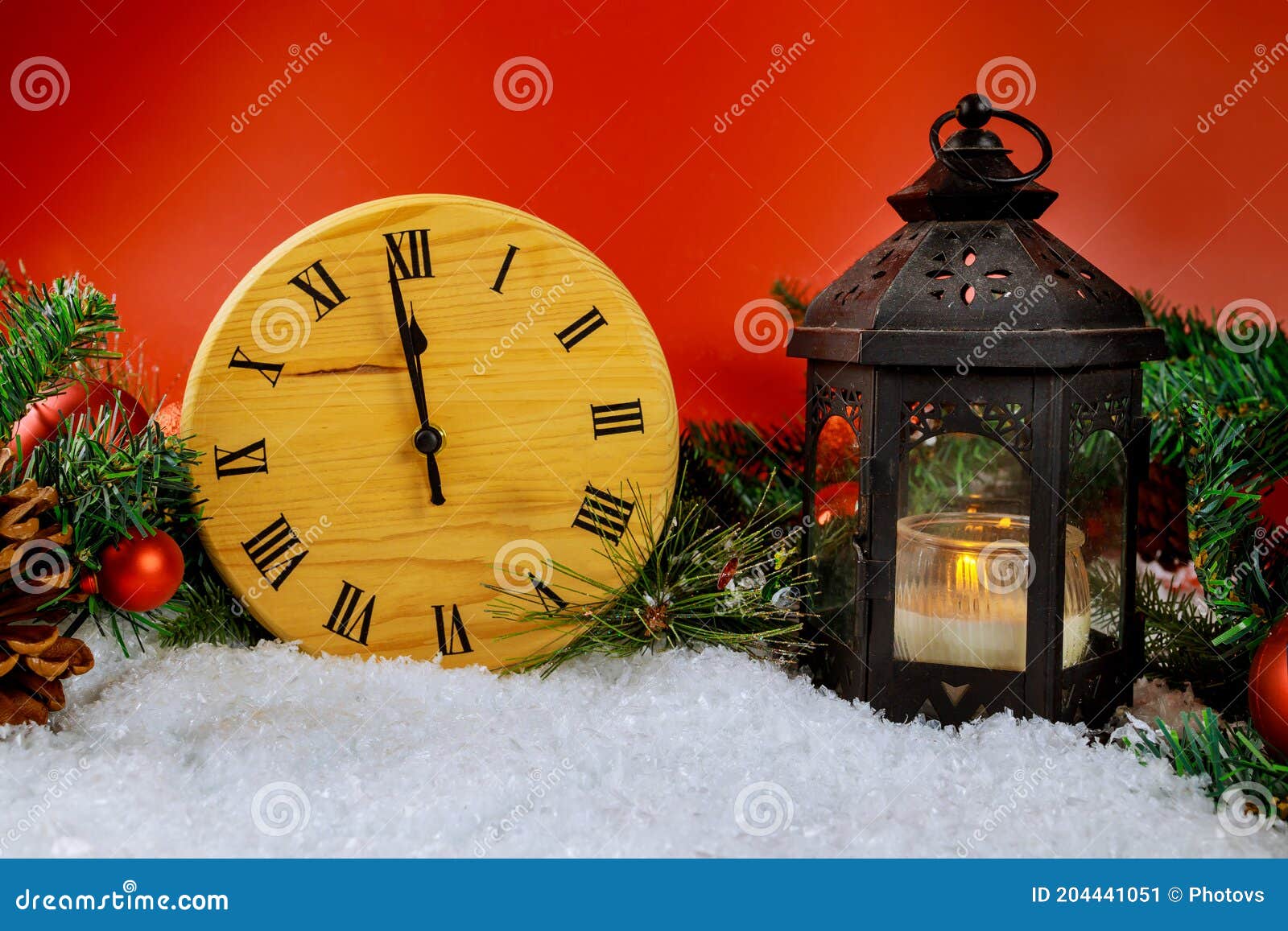 Christmas Lantern with Magic Winter Holiday Beautiful Scene with Snow ...