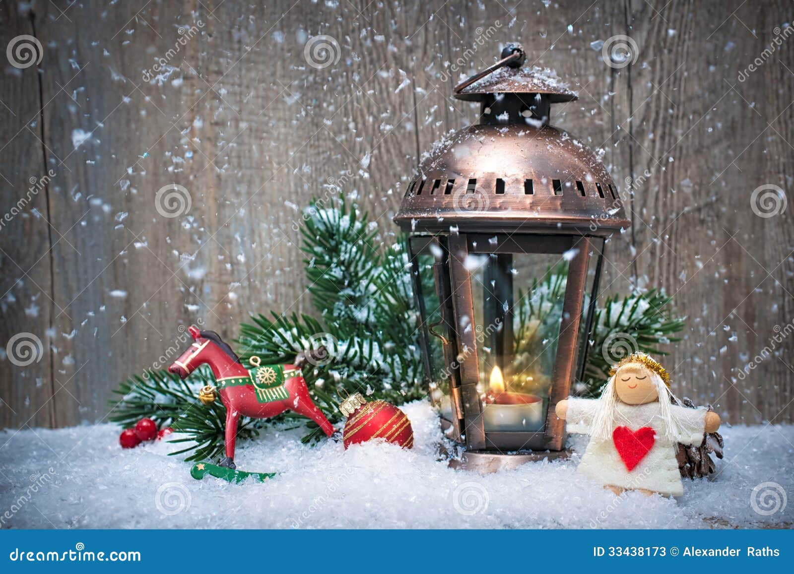 Christmas Lantern In The Snow Stock Image - Image: 33438173