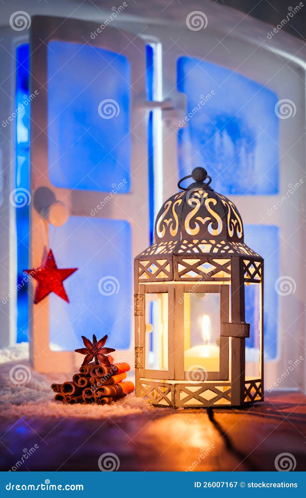 Christmas Lantern in Window Stock Image Image of creative, lighting