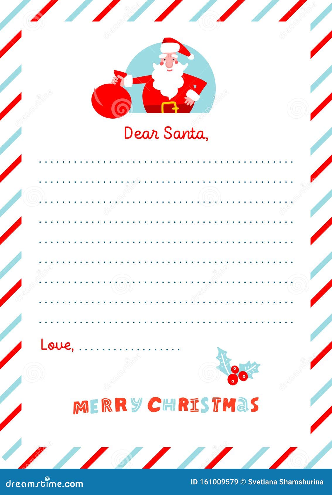 A22 Christmas Letter To Santa Claus Template. Decorated Paper Sheet With Christmas Note Paper Template