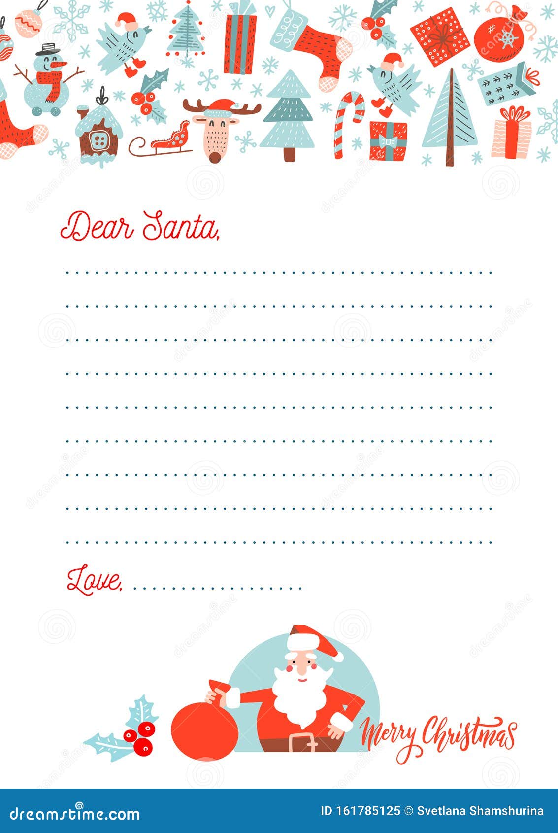 A22 Christmas Letter To Santa Claus Template. Decorated Paper Sheet Pertaining To Christmas Note Paper Template