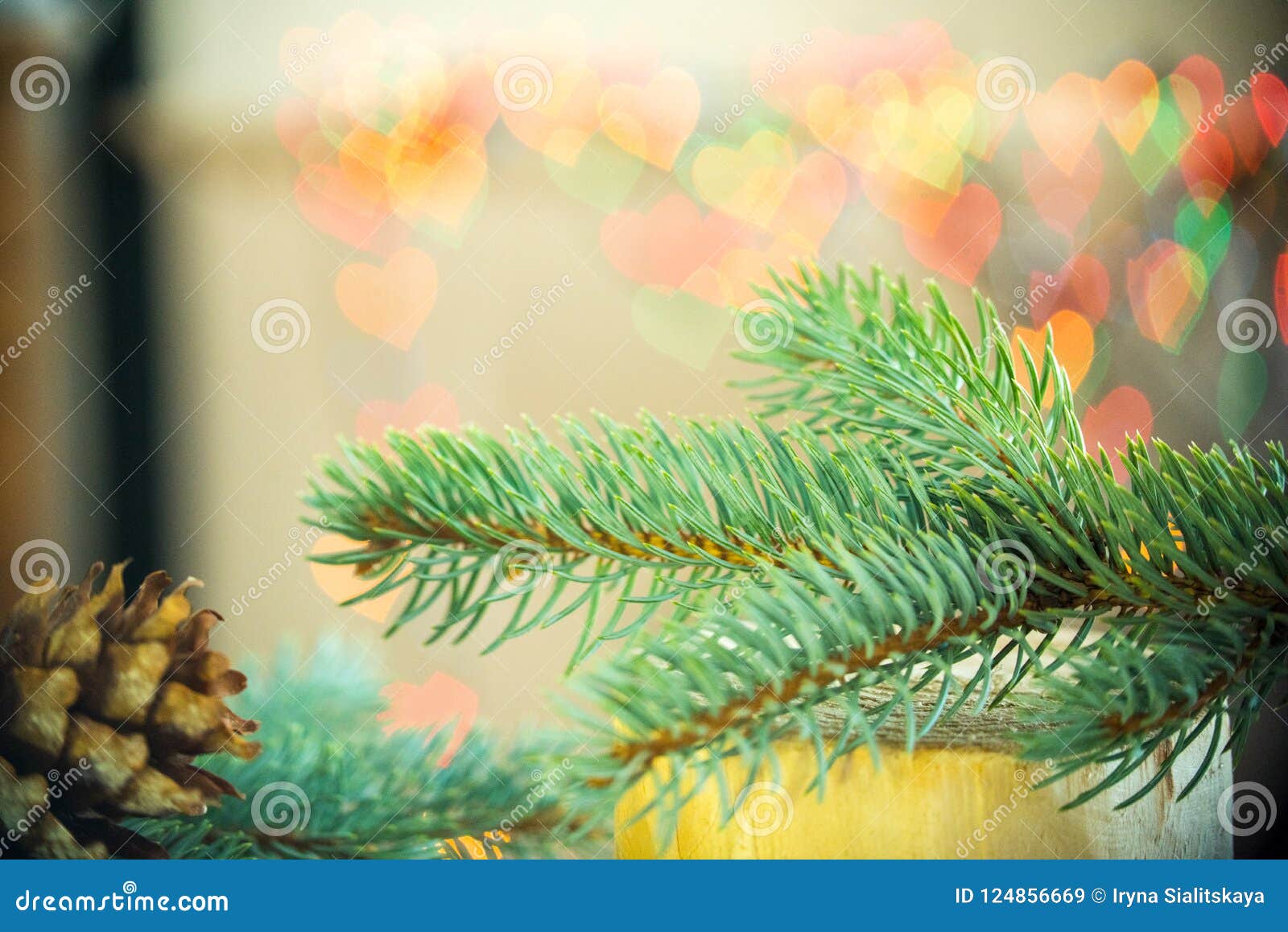 Christmas Lights Bokeh, Hearts. Spruce of New Year S Spruce and ...