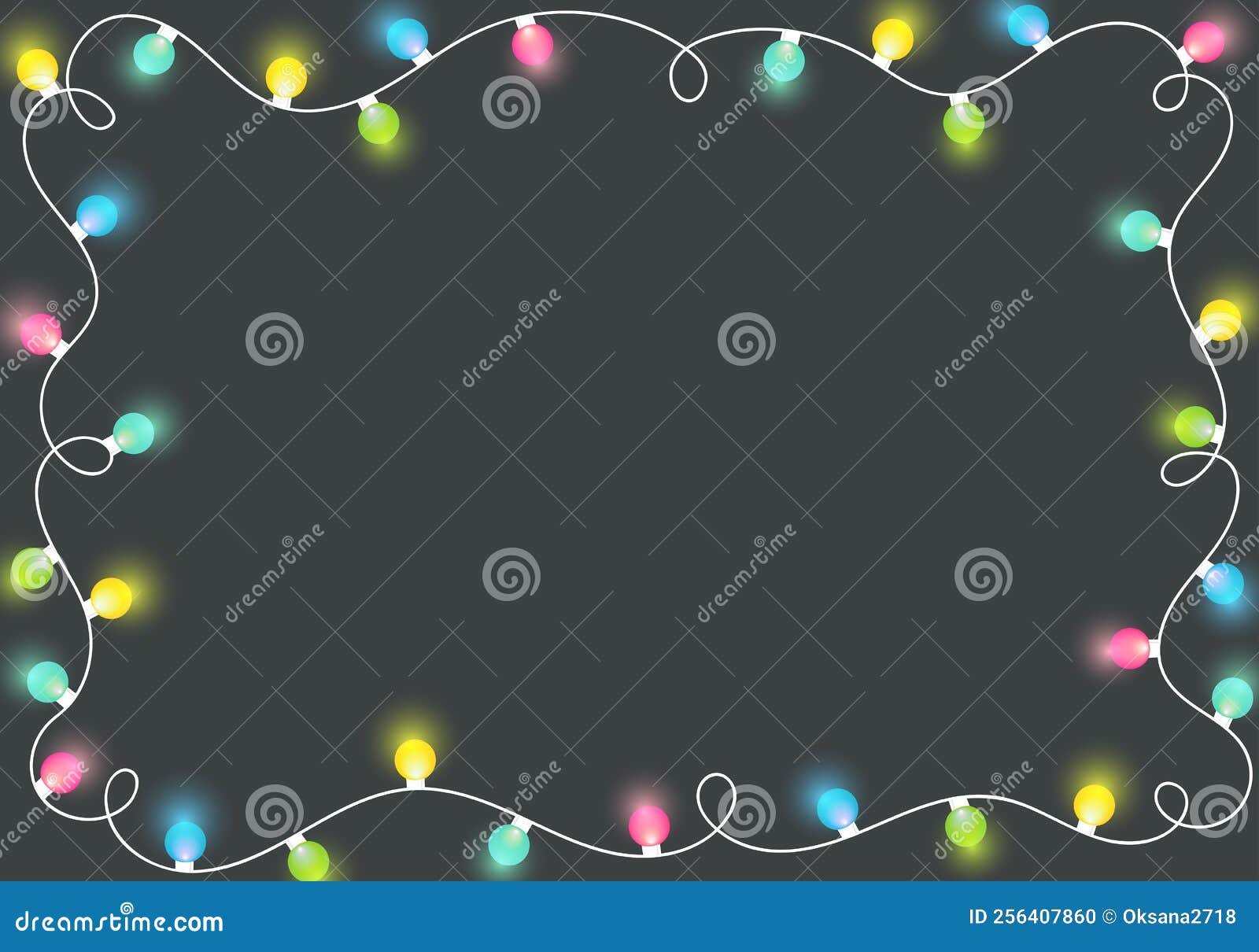 Christmas Lights Border on Grey Background Stock Vector Illustration