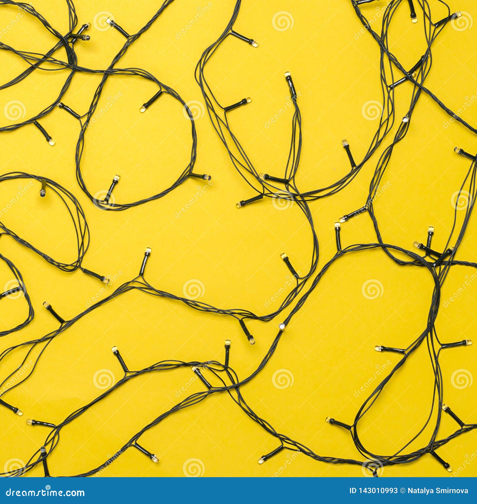 Christmas Lights on a Bright Yellow Background. Stock Image Image of