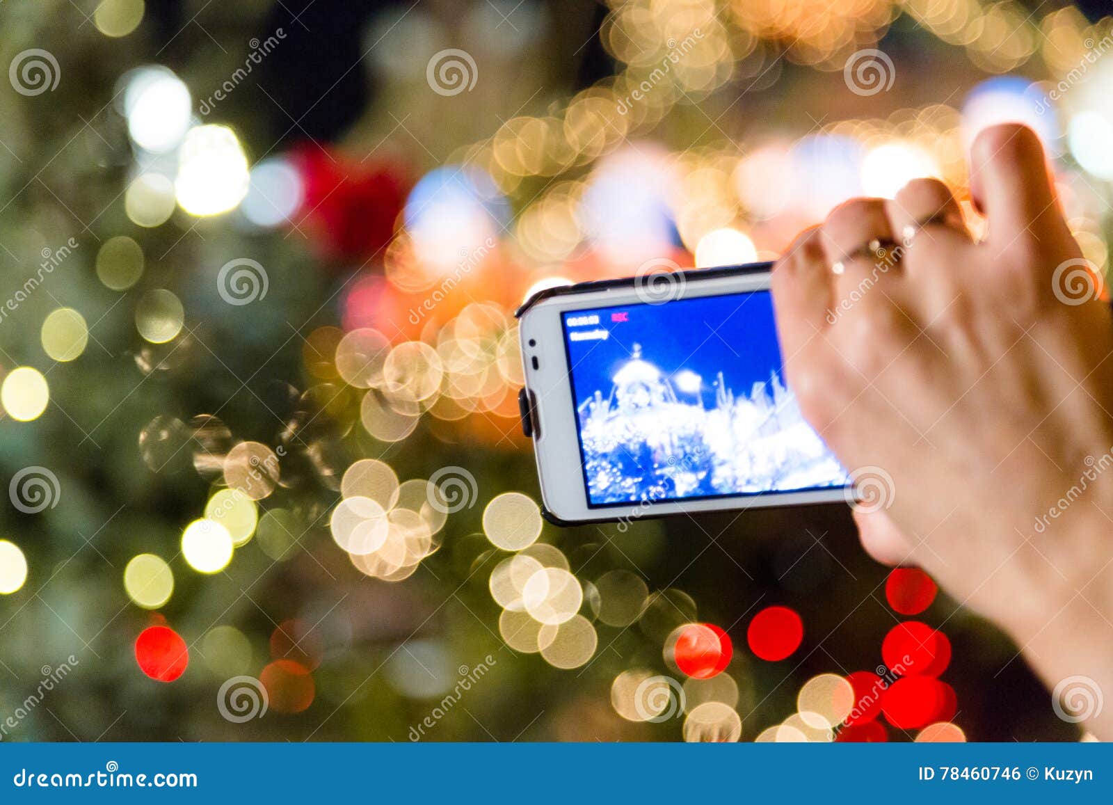 Christmas lights on camera stock photo. Image of blank 78460746