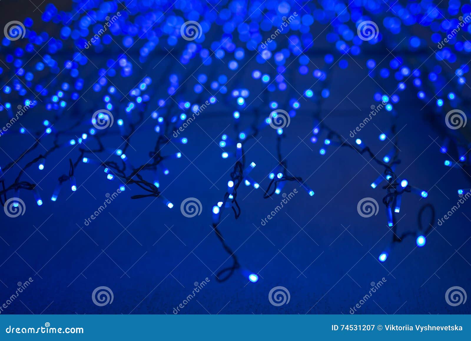 Christmas Lights on Dark Blue Background with Copy Space. Decorative Garland Stock Image Image