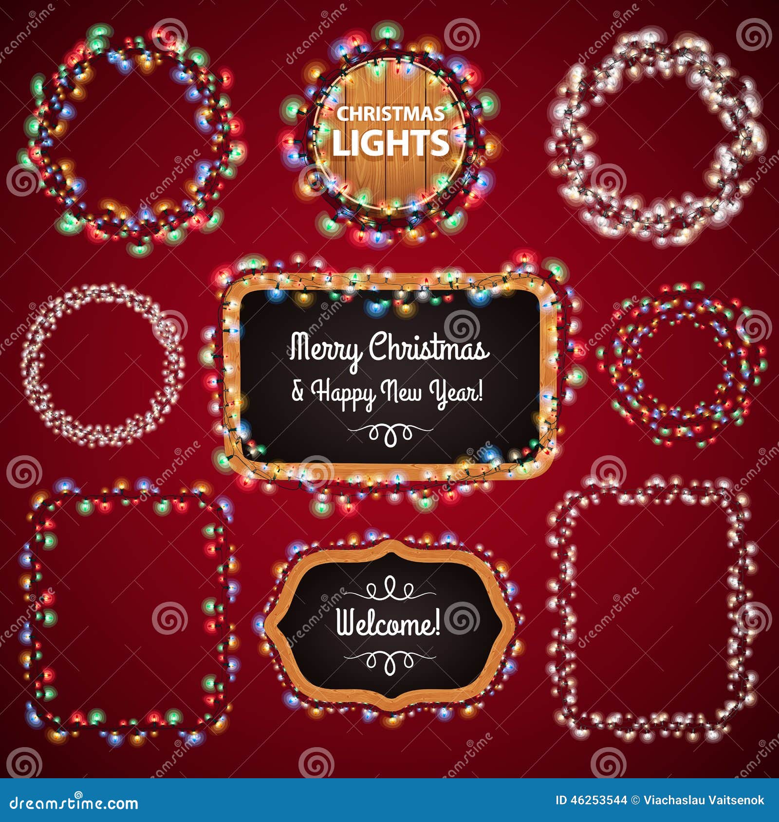 Christmas Lights Frames with a Copy Space Set4 Stock Vector