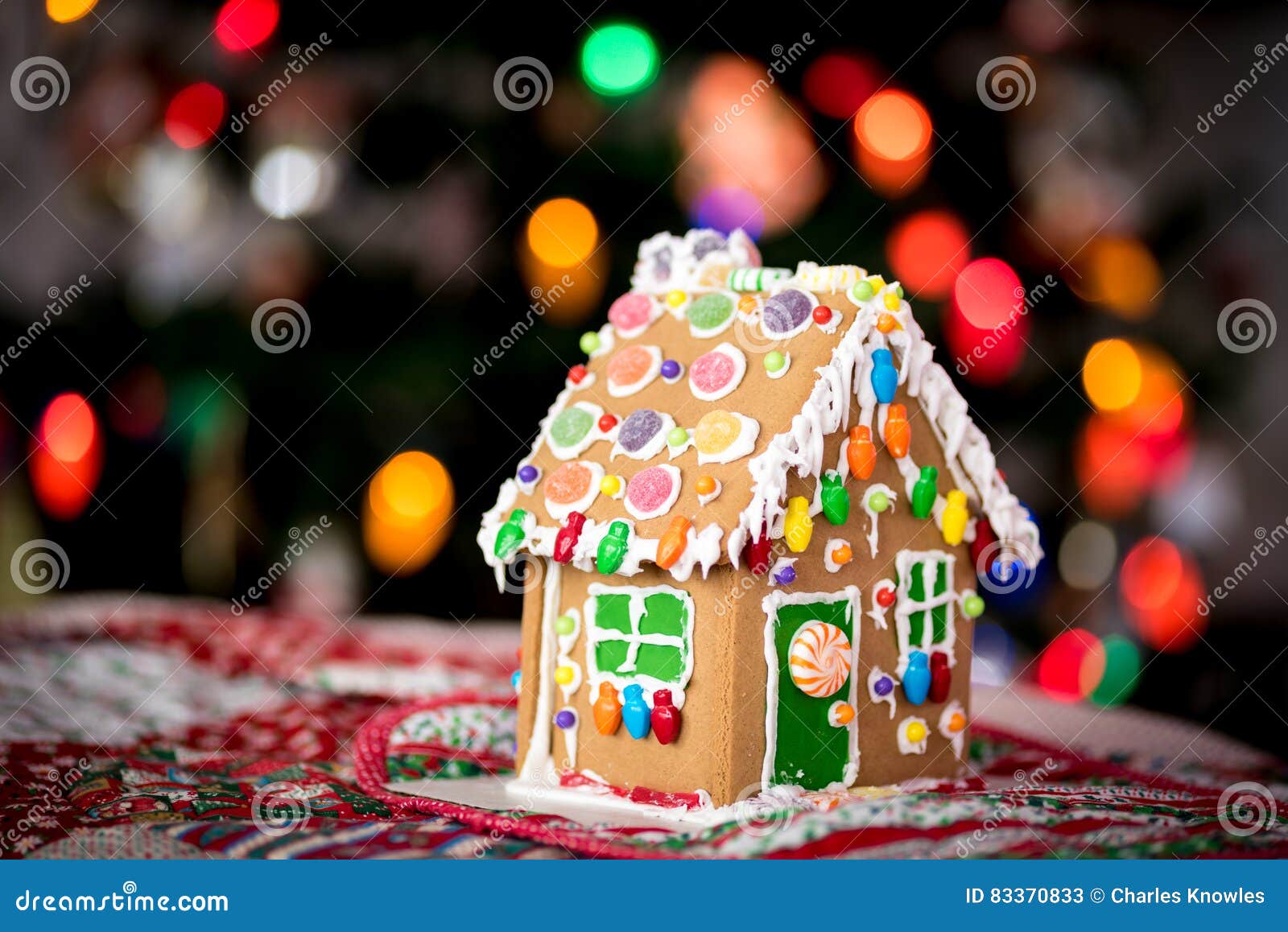Christmas Lights and a Gingerbread House Stock Image Image of holiday