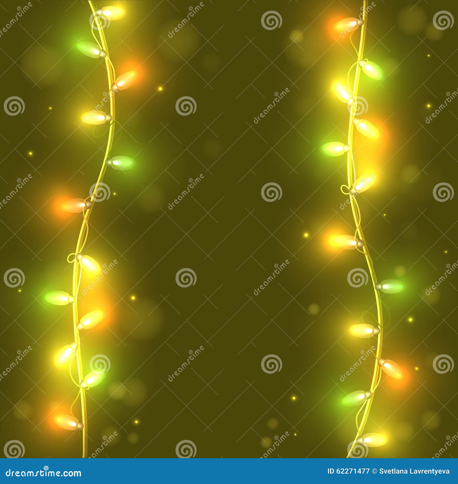 Christmas Lights on Green Background, Bright Lights Stock Vector