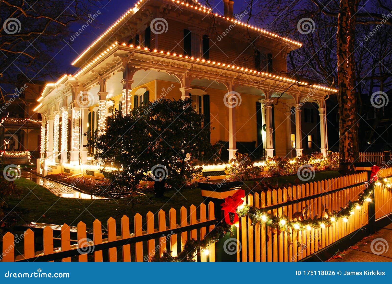 Christmas Lights and Holly Decorate a Victorian Home Editorial ...