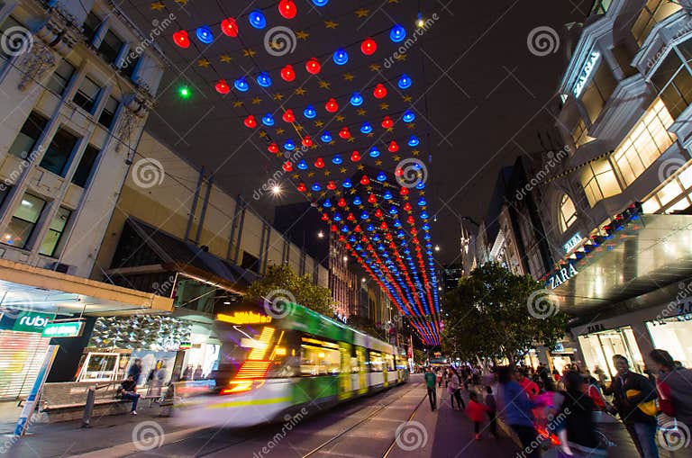 Christmas Lights in Melbourne Bourke Street Mall Editorial Photo Image of holidays, street