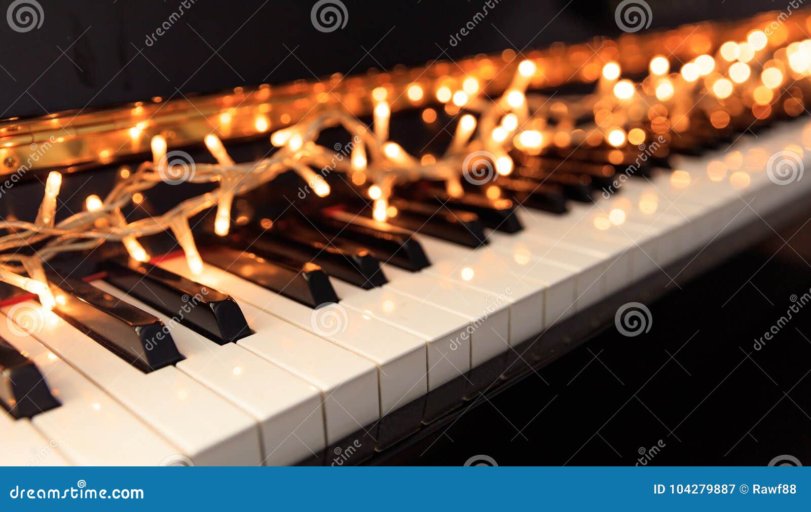 Christmas Lights on a Piano Keyboard Stock Image Image of golden, bokeh 104279887