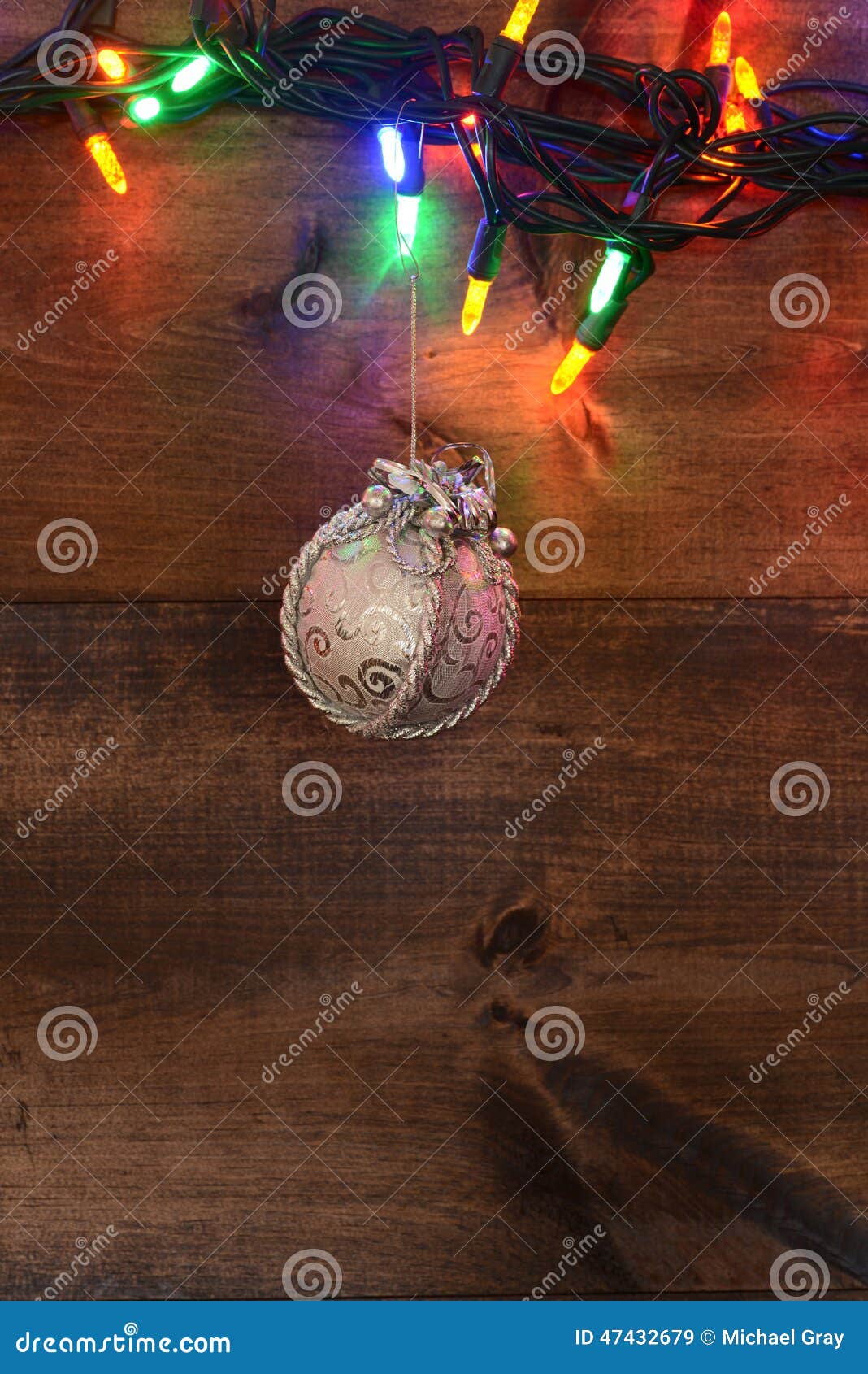 Christmas Lights with Silver Decoration Stock Image Image of bright