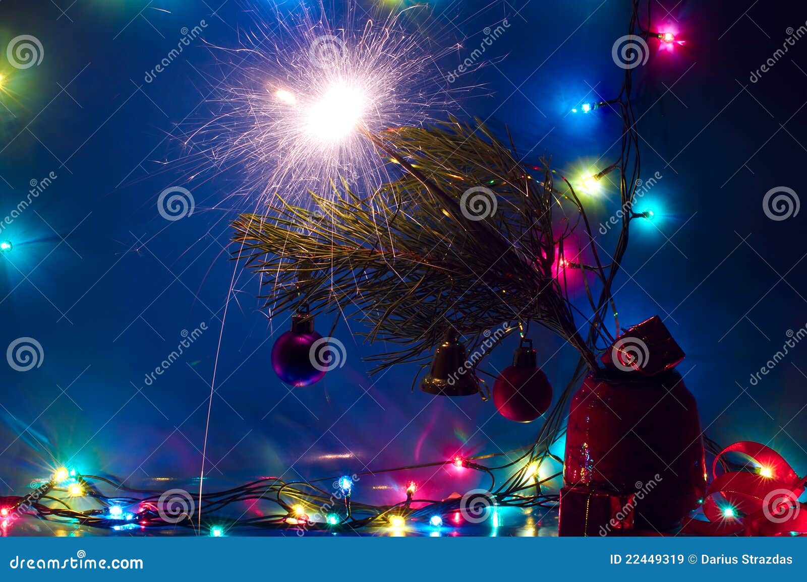 Christmas Lights and Sparkler Stock Image Image of festivity, bright