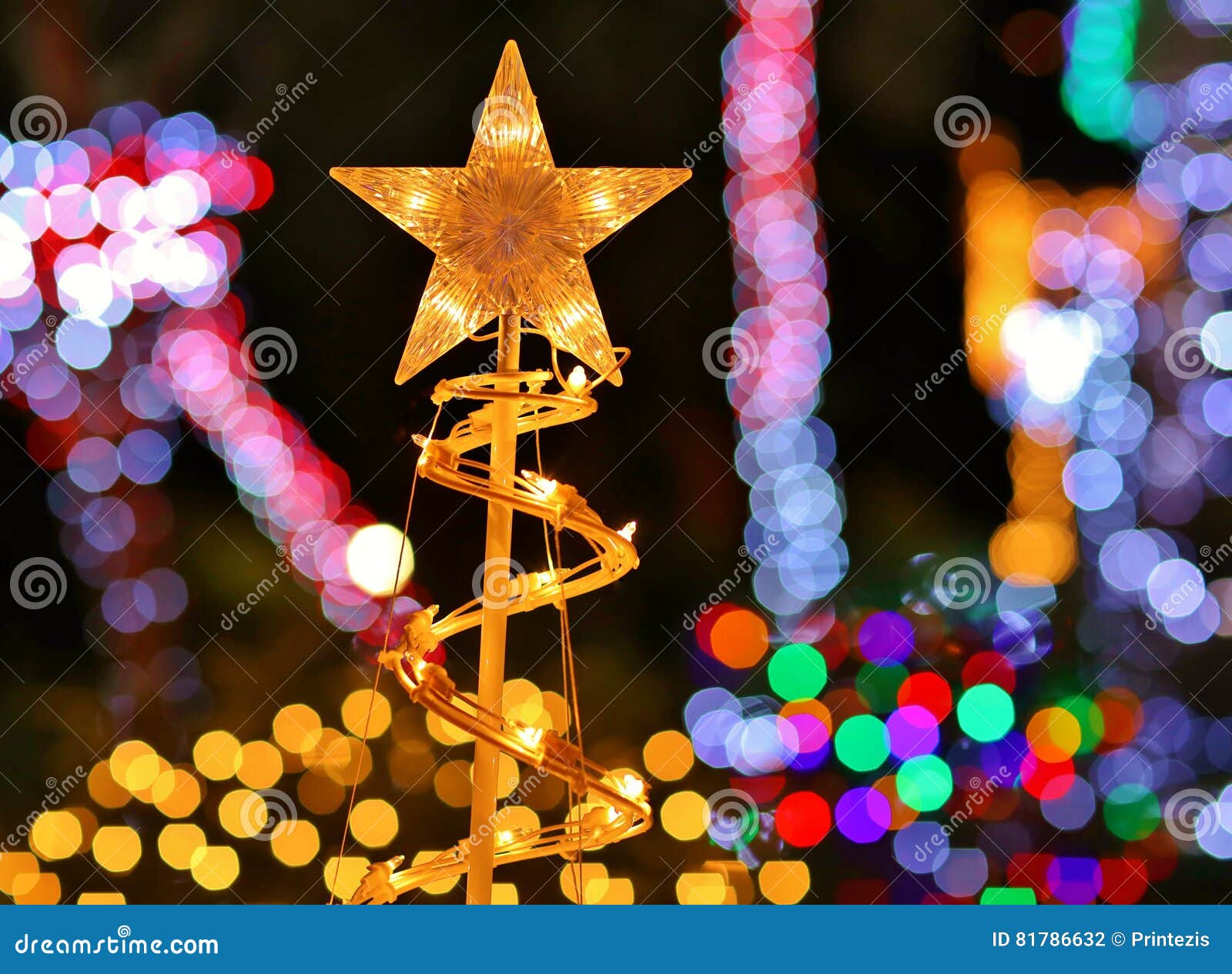 Christmas Lights & Star Decoration Lights Background Stock Photo