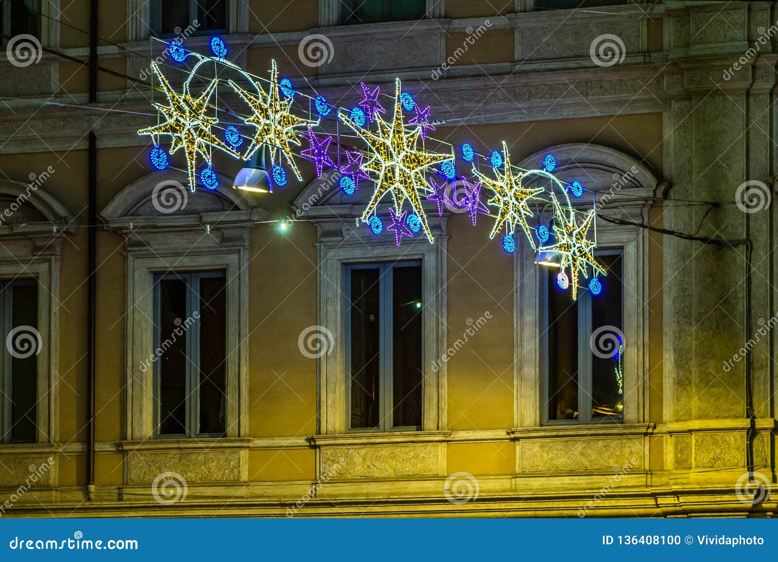 Christmas lights in street stock photo. Image of christmas 136408100