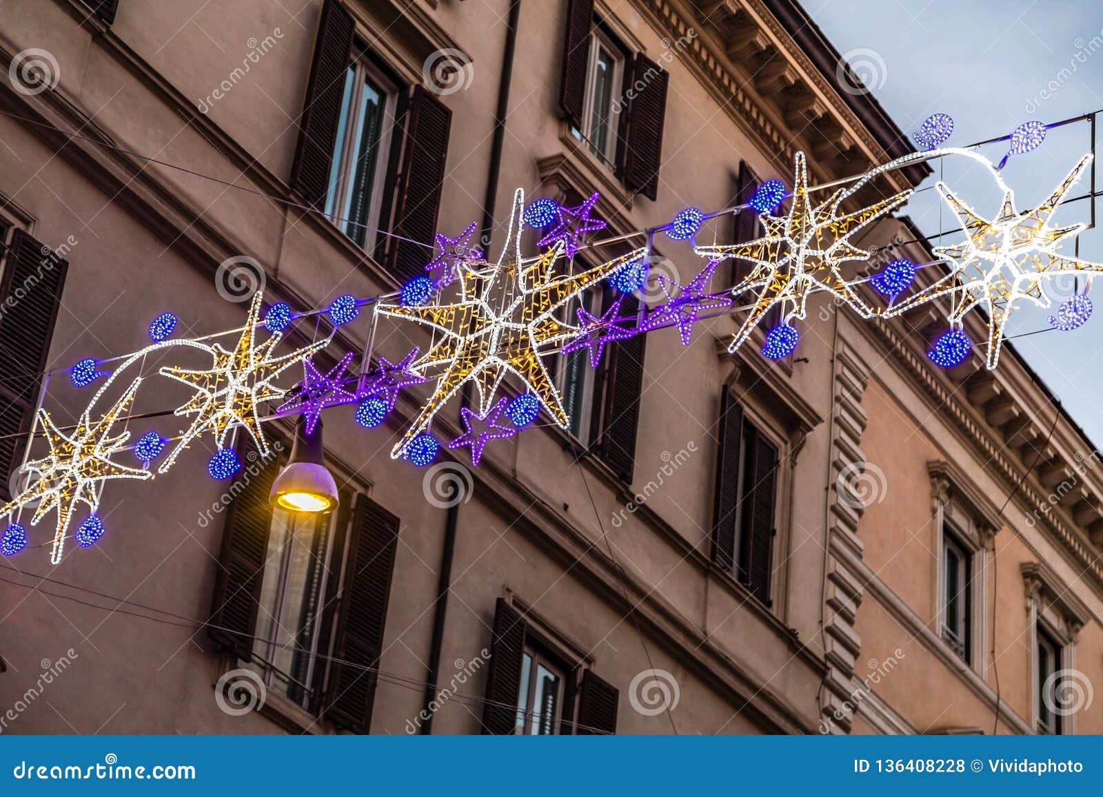 Christmas lights in street stock photo. Image of buildings 136408228