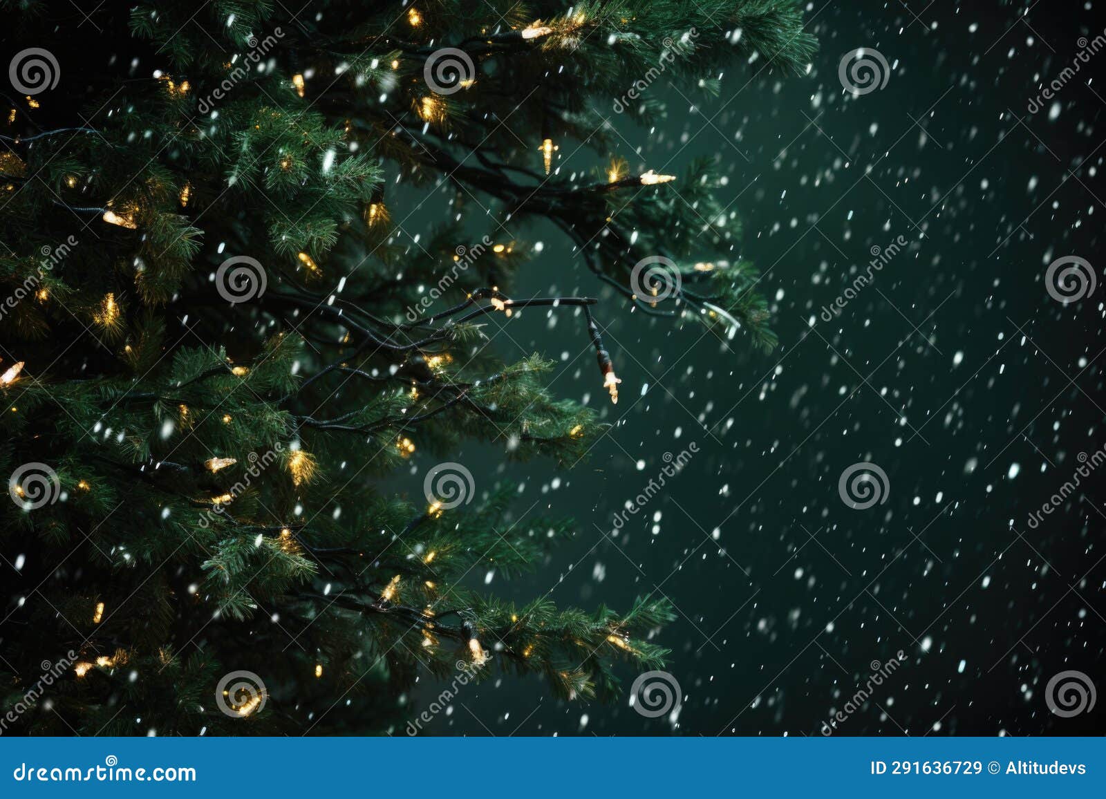 Christmas Lights Twinkling on a Dark Green Tree Stock Image Image of