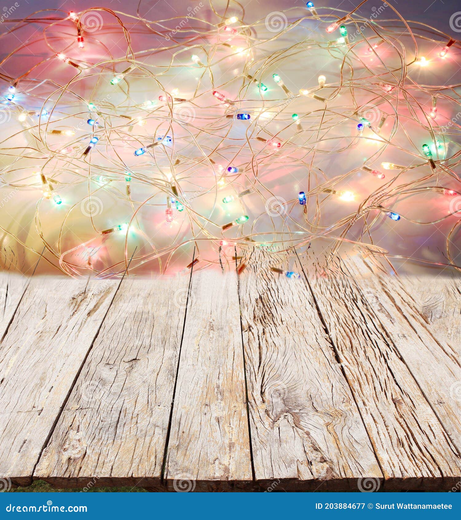 Christmas Lights on Wood Background Stock Image Image of celebration