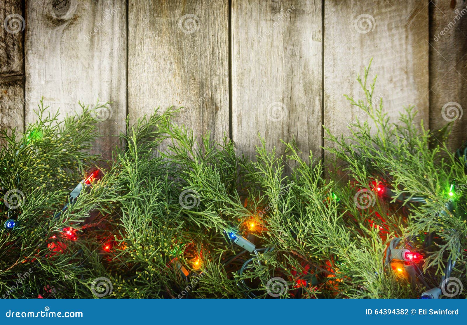 Christmas Lights on Vintage Wood Stock Photo - Image of seasonal ...