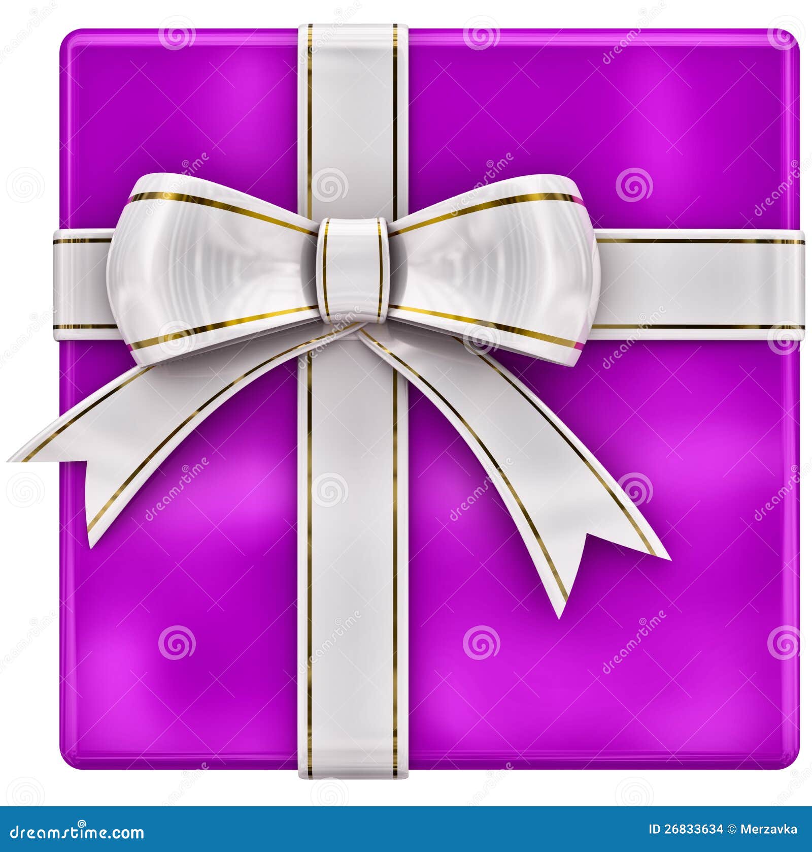 Christmas Lilac Gift with White Ribbon and Bow Stock Illustration