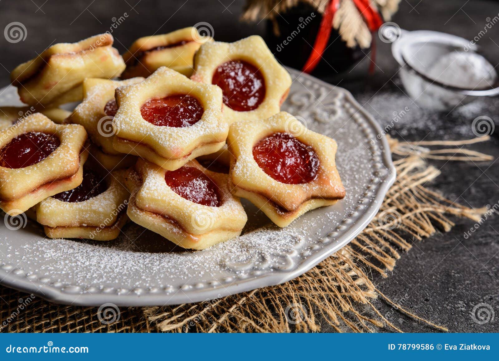 Christmas Linzer Cookies with Jam Stock Photo Image of filled, baked