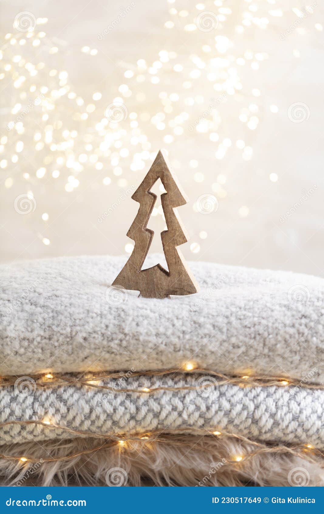 Christmas Little Trees and Golden Lights Bokeh Stock Image - Image of ...