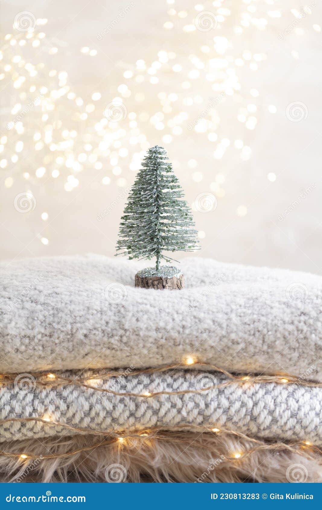 Christmas Little Trees and Golden Lights Bokeh Stock Image - Image of ...