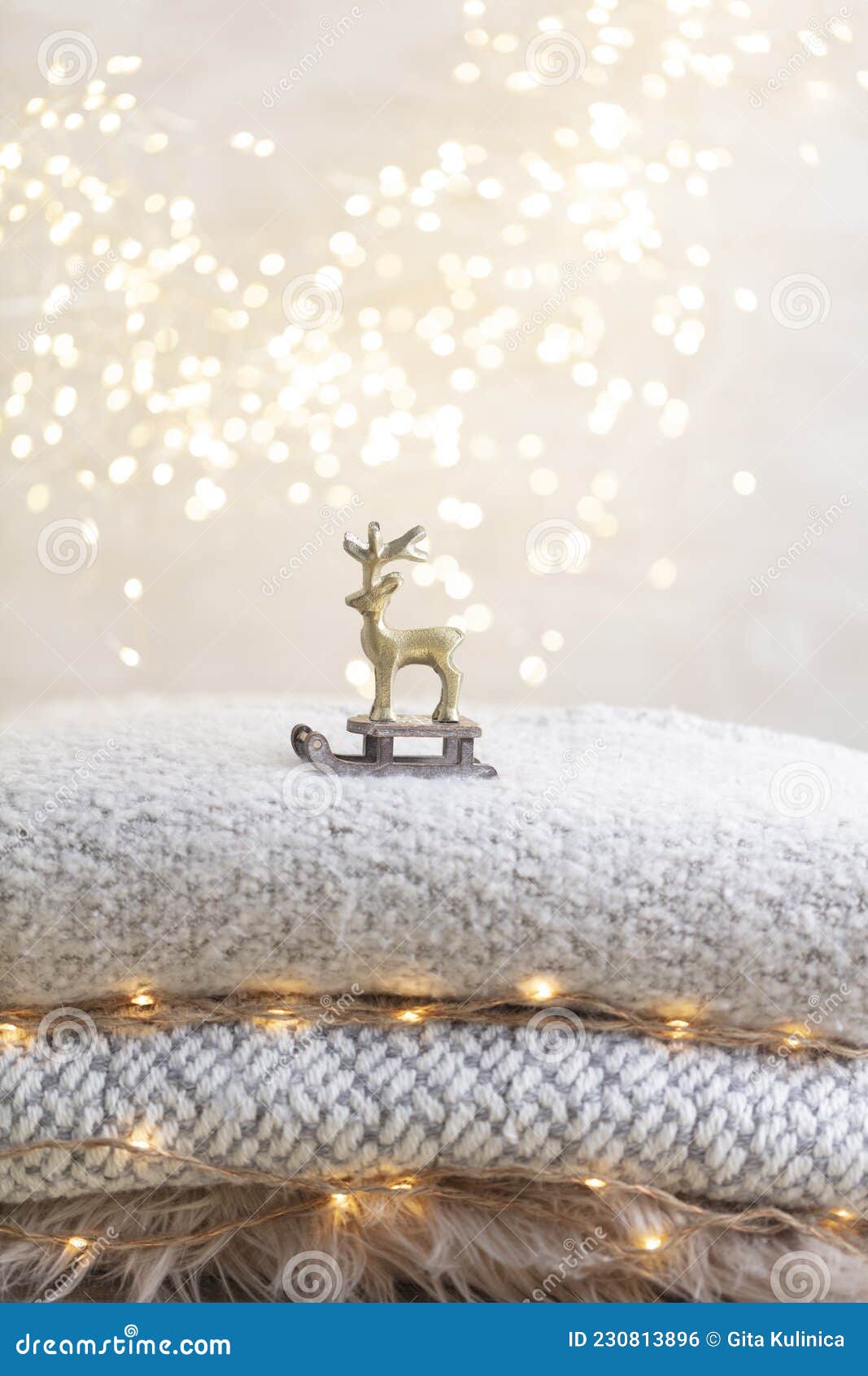 Christmas Little Trees and Golden Lights Bokeh Stock Photo - Image of ...